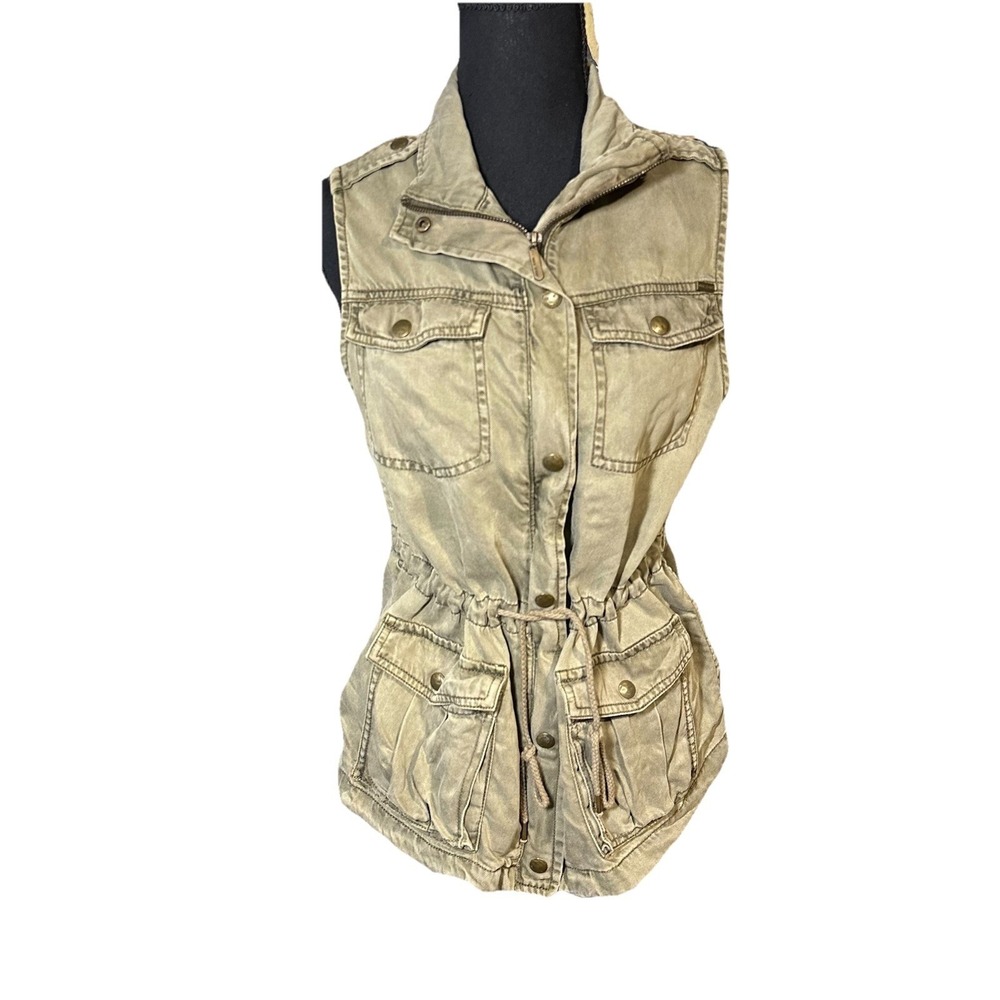 Green Utility Vest Women MED Max Jeans Drawstring Safari Military Tencel Y2K - Picture 5 of 9